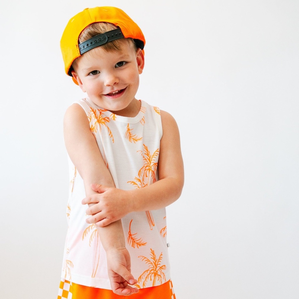 Brave Little Ones Palm Trees Neon Orange Tank 12–18 Months NWT